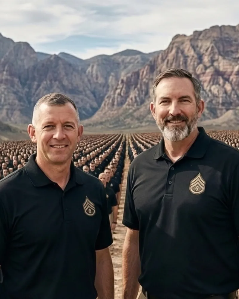 Chris Hallberg and Michael Kracyla in Business Sergeant polos